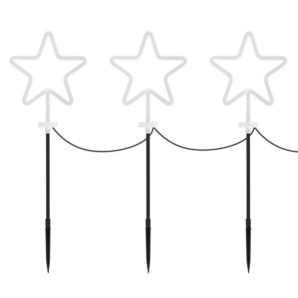 Drei LED-Stern-Gartenstecker mit Erdspieß und Kabel