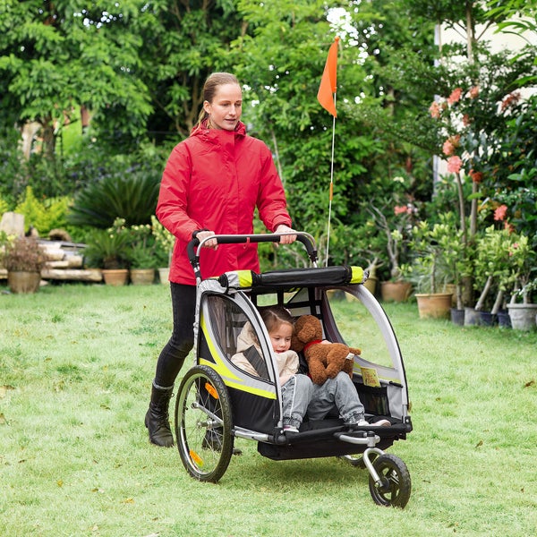 HOMCOM 2 in 1 Kinderfahrradanhänger, 142L x 75B x 101H cm, Stahl, Oxfordstoff, Gelb