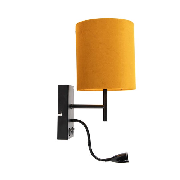 Wandleuchte mit gelbem Schirm und Leselampe