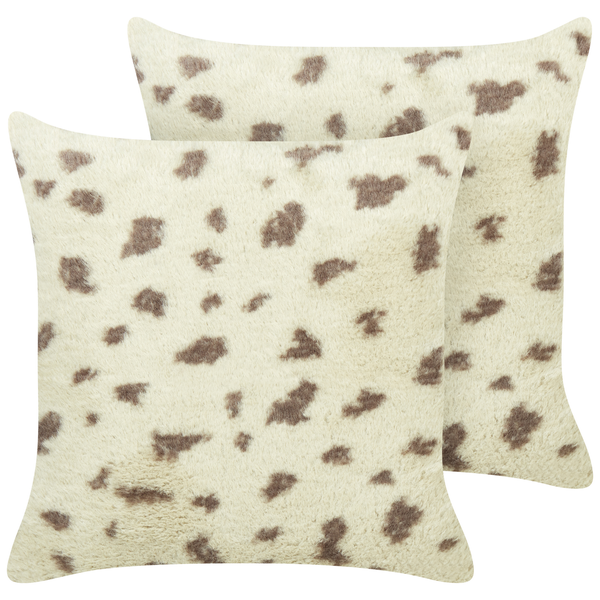 Dekokissen 2er Set KASRA Webpelz 45 x 45 cm Beige Abstraktes Muster