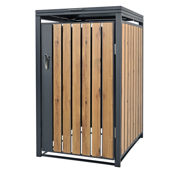 ML-Design Mülltonnenbox 1er für 1 Tonne 240L 68x80x116,3cm Anthrazit-Eichenoptik, Stahl, wetterfest, Abschließbare Mülltonnenverkleidung Klappdeckel/Tür, Müllbox Mülltonnecontainer Mülltonnenabdeckung