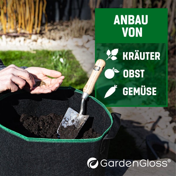 GardenGloss® Pflanzsack (3 Stück) - 30L Pflanztasche aus Vliesstoff - Pflanzentasche für Kartoffeln, Tomaten und Erdbeeren - Farbe Schwarz - Verwendung im Innen- und Außenbereich