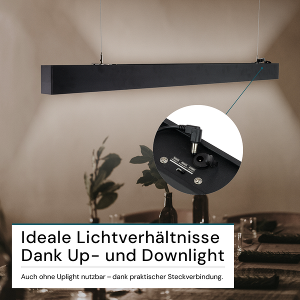 LUXULA LED Büroleuchte 120cm Tresenleuchte Schwarz Up&Down Light Hängeleuchte UGR<19 CCT Pendelleuchte erweiterbar Warm-Kaltweiß