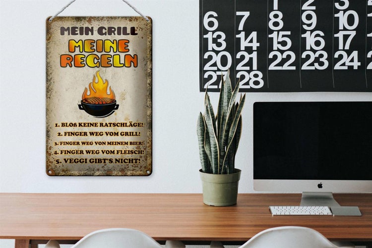 Blechschild Spruch 20x30cm Mein Grill meine Regeln Fleisch