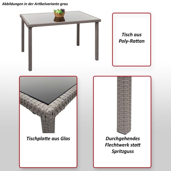 Gartentisch mit Glasplatte und Poly-Rattan Geflecht
