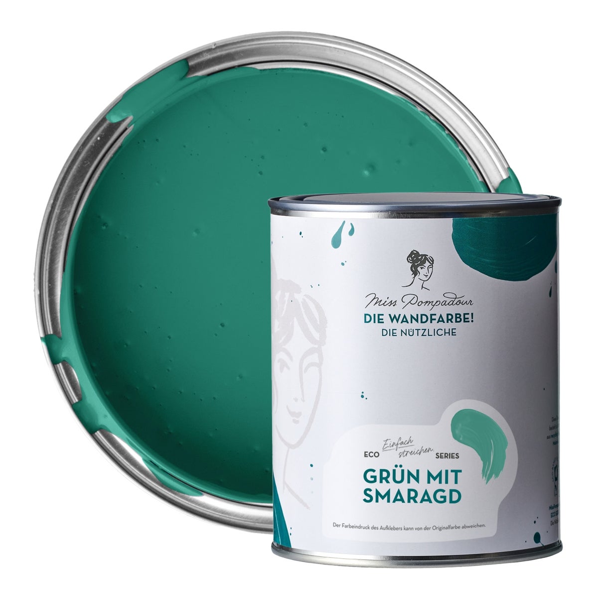MissPompadour abwaschbare Wandfarbe 1L Grün mit Smaragd - hohe Deckkraft und Ergiebigkeit - matte, scheuerbeständige Innenfarbe - geruchsarm, wasserbasiert, atmungsaktiv - Die Nützliche