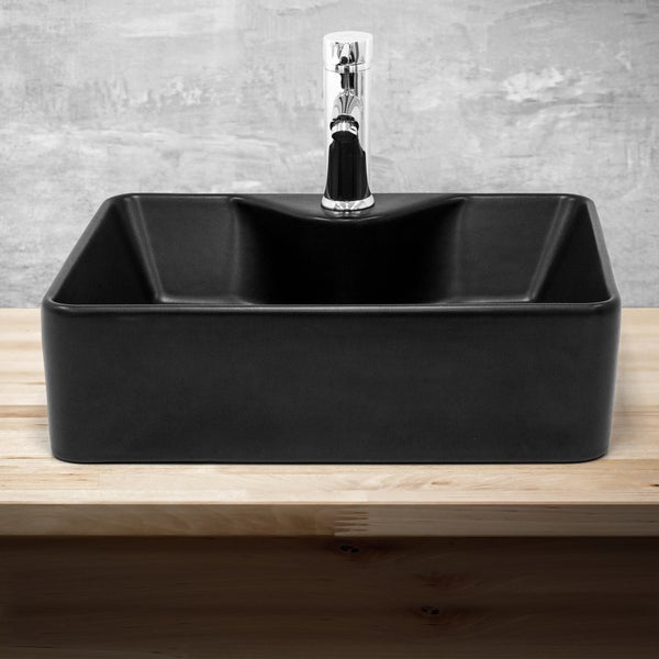 ML-Design Waschbecken aus Keramik Schwarz matt 49x36,5x14 cm, Abgerundeten Ecken, Aufsatzwaschbecken, Moderne Waschtisch Waschschale mit Armaturloch Waschplatz Handwaschbecken, für Badezimmer/Gäste-WC