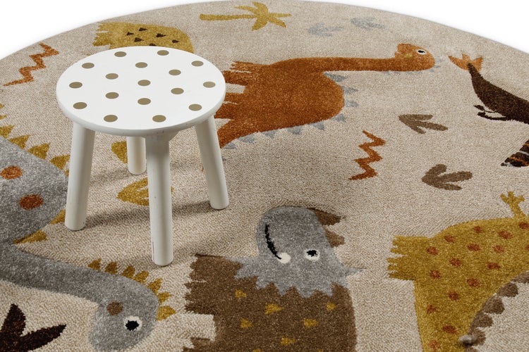 Kinderteppich Sand Beige meliert T-Rex & Friends Smart Kids 160 cm rund