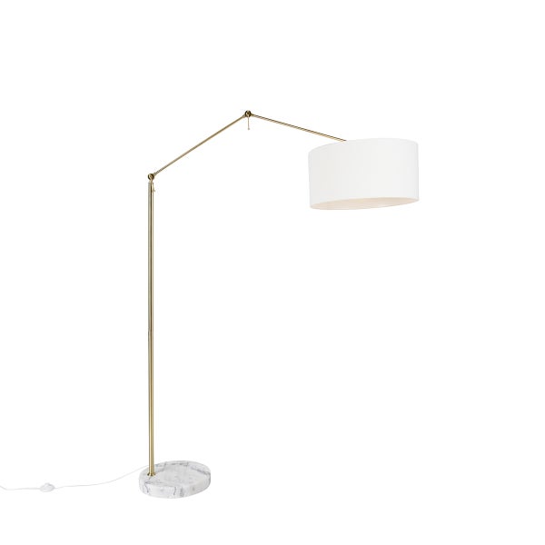 QAZQA - Design Moderne Stehleuchte I Stehlampe I Standleuchte I Lampe I Leuchte Gold I Messing mit Schirm weiß 50 cm verstellbar - Herausgeber I Wohnzimmer I Schlafzimmer - Stahl Länglich - LED geeign