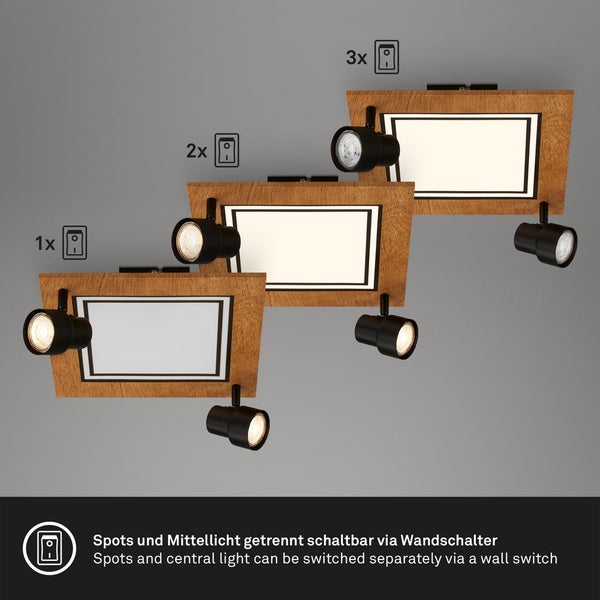LED Deckenleuchte,schwarz-holzfarben,2xGU10+LED