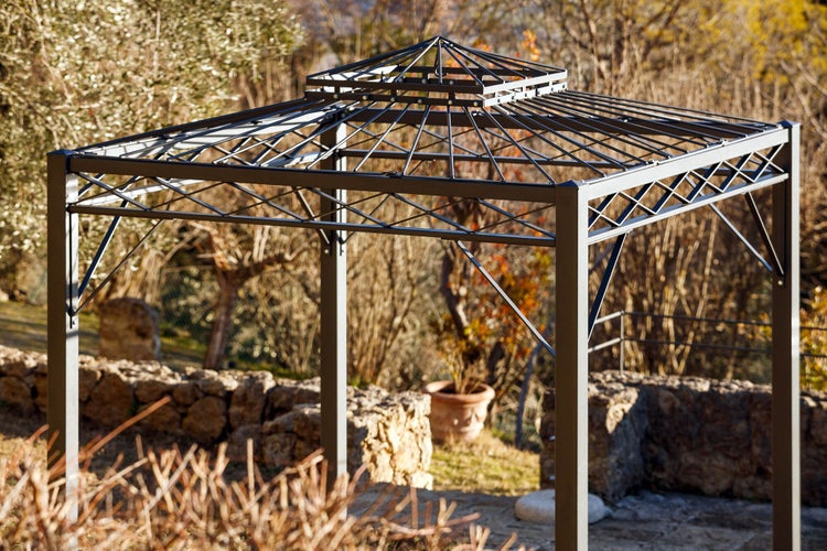 Pavillon ELEO Bolzano 2 x 2 m anthrazit - pulverbeschichtet | mit Sonnensegel ecru