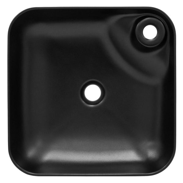 ML-Design Waschbecken aus Keramik Schwarz matt 43x43x12cm mit Ablaufgarnitur, Abgerundeten Ecken, Aufsatzwaschbecken, Moderne Waschtisch Waschschale Waschplatz Handwaschbecken, für Badezimmer/Gäste-WC