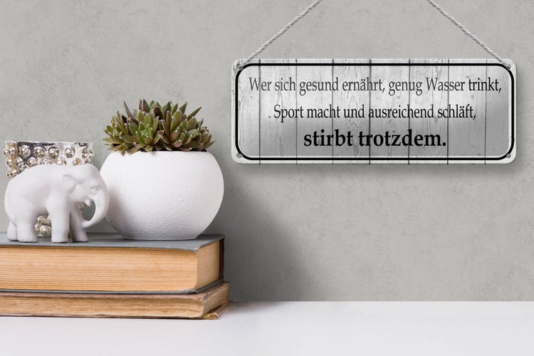 Blechschild Spruch 27x10cm wer sich gesund ernährt Dekoration