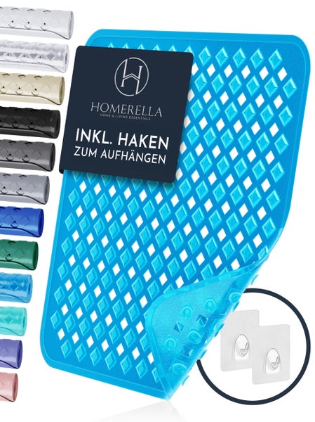 Homerella® Duschmatte rutschfest - 100% BPA frei - Inkl. 2 Haken zum Aufhängen 53x53cm - Antirutschmatte Dusche hautsensitiv & schimmelresistent - Duscheinlage maschinenwaschbar