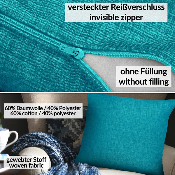 Kissenhülle Leinenoptik 50x50cm ohne Füllung Türkis