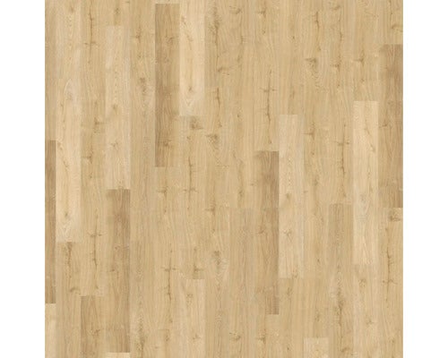 Laminatboden in Eichenoptik mit sichtbarer Holzmaserung und Ästen in Landhausdielen-Optik.