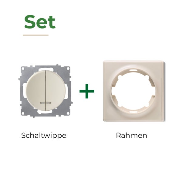Set bestehend aus einer Serienschalterwippe und einem Abdeckrahmen für einen Unterputz Schalter