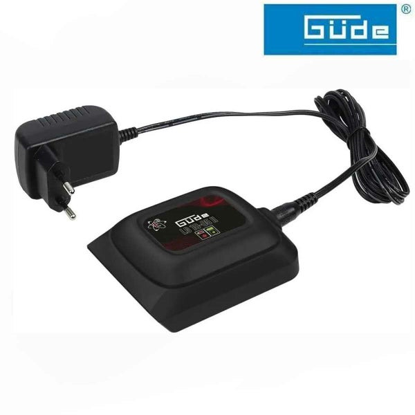 Güde Ladegerät LG 18-05 II mit Netzstecker und Kabel. Güde Logo.