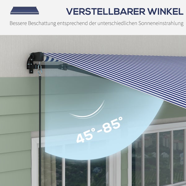 Outsunny Markise, Wandmontage Balkonmarkise mit Handkurbel, 3,5 x 3 m, Alu, Blau+Weiß