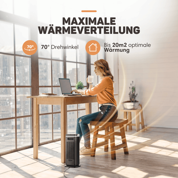 Vulpes Goods Elektrischer Heizlüfter - Keramik Heizlüfter - 2000W - Thermostat