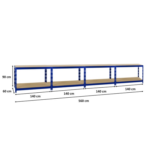 PROREGAL Mega Deal 4x Werkbank Tiger HxBxT 90 x 140 x 60 cm Fachlast 300 kg Blau