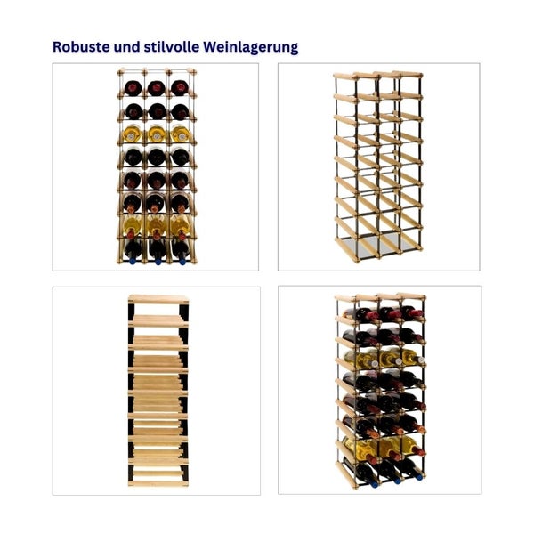 PROREGAL Modulares Weinregal Vinotega Mod Metal HxBxT 82,5 x 32,5 x 24,5 cm 3 x 8 Flaschen Massives Kiefernholz Natur