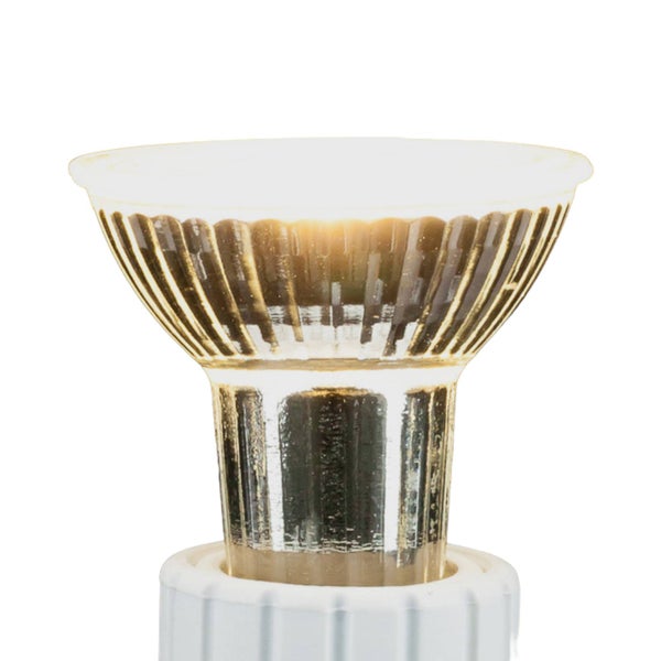 LED Reflektorlampe mit facettiertem Innenreflektor und weißem Kunststoffsockel.