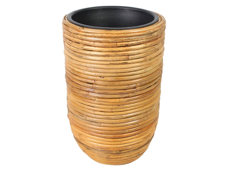 FRANK FLECHTWAREN | Übertopf Rattan, groß, Ø 34 x 53 cm, RATTAN, HOLZ, KUNSTSTOFF,