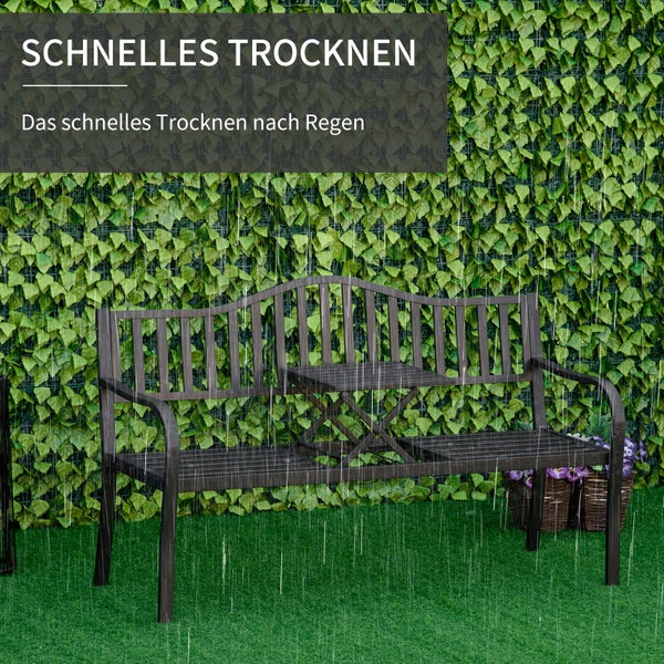 Outsunny Gartenbank, mit ausziehbarem Tisch für 2 Personen 150 x 58,5 x 90 cm, Schwarz