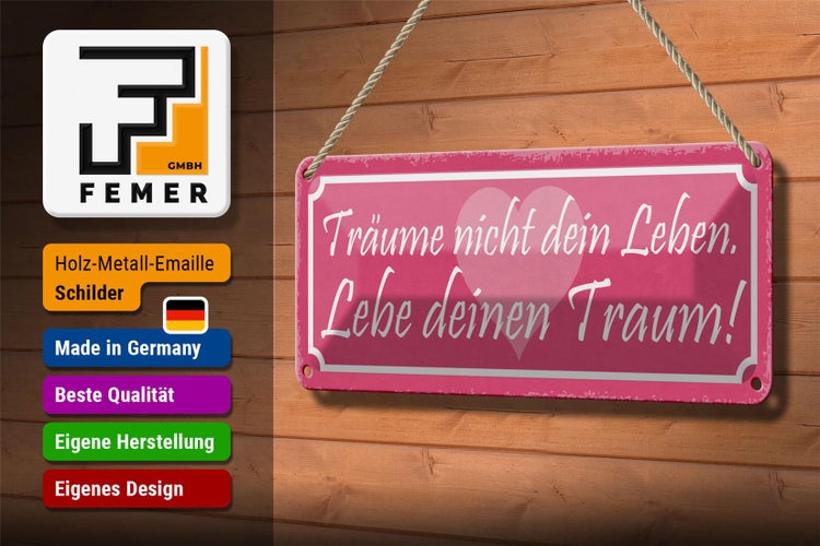 Blechschild Spruch 27x10cm träume nicht dein Leben lebe Dekoration