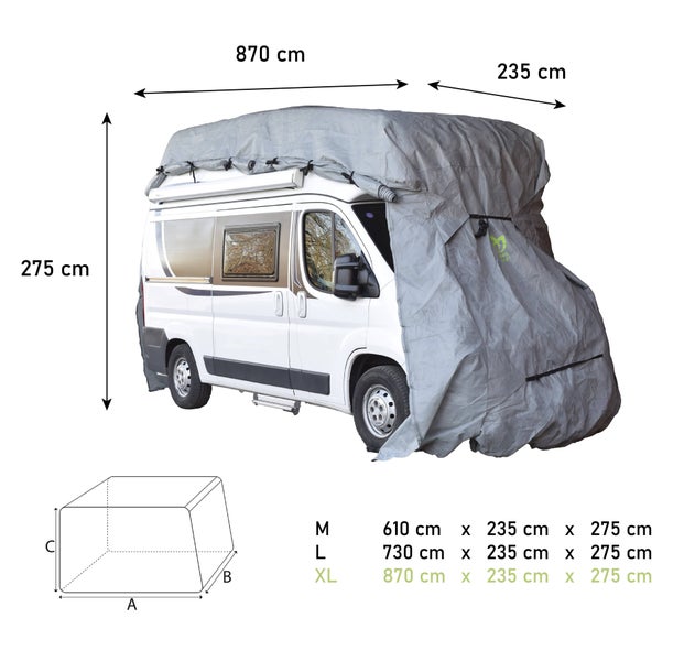 GreenYard® Wohnmobil Schutzhülle Größe XL 870 x 235 x 275 cm Schutzhaube Ganzgarage Garage Abdeckplane Campingmobil