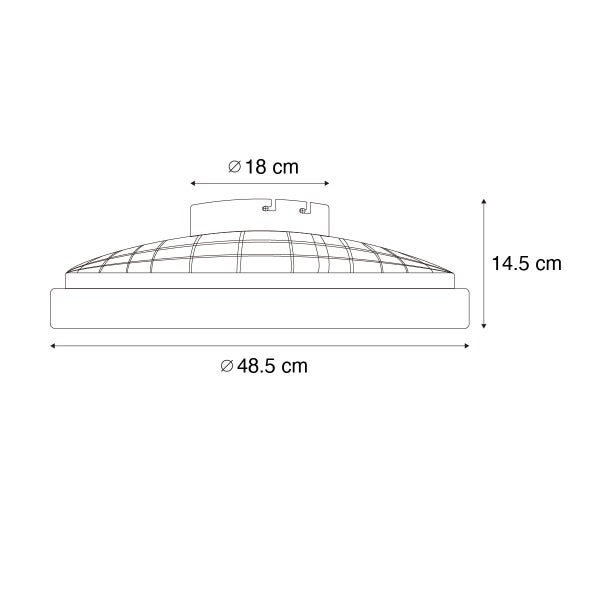 Technische Zeichnung einer runden Deckenleuchte mit einem Durchmesser von 48,5 Zentimetern und einer Höhe von 14,5 Zentimetern.