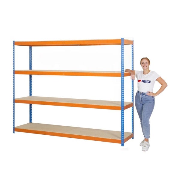 PROREGAL Schwerlastregal Big Wood Yeti Four HxBxT 200 x 180 x 75 cm Fachlast 400 kg Blau-Orange