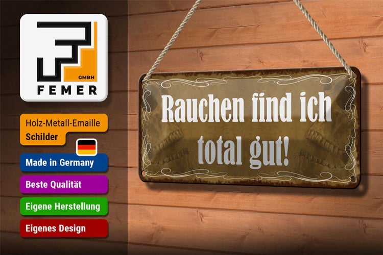 Blechschild Spruch 27x10cm Rauchen find ich total gut Totenschädel