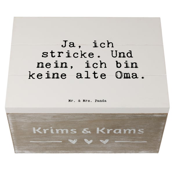 Mr. & Mrs. Panda 25 x 18 cm Holzkiste Ja, ich stricke. Und... - Weiß