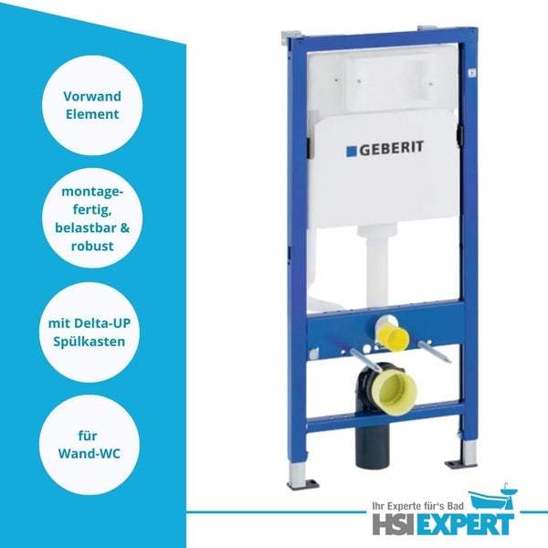 Blauer Vorwandelementrahmen mit Geberit Spülkasten für Wand WC