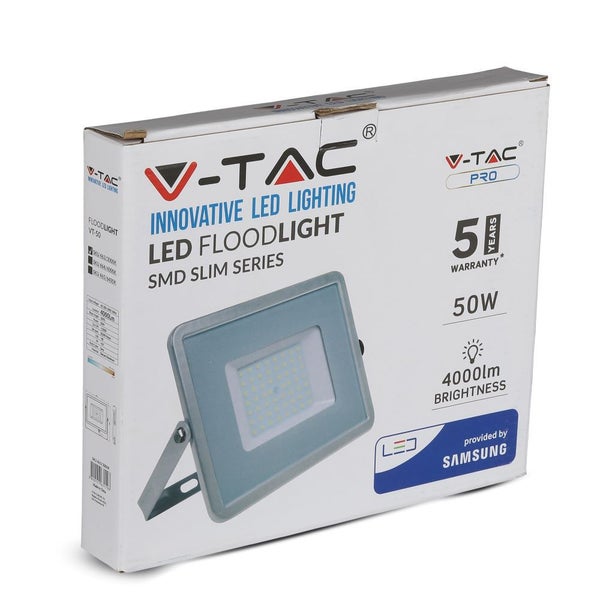 V-TAC VT-50-G - Graue LED-Flutlichtstrahler - Samsung - IP65 - 50W - 4000 Lumen - 4000K - 5