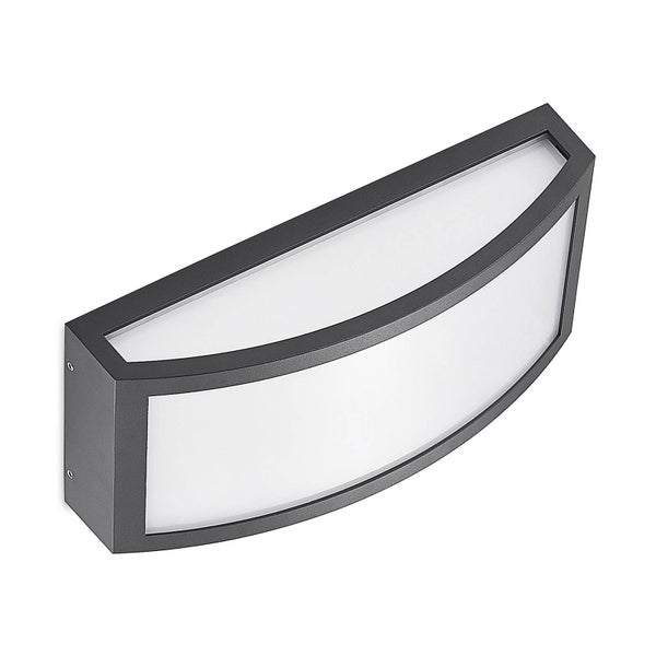 Moderne LED Außenwandleuchte in Anthrazit mit gewölbtem weißem Diffusor.