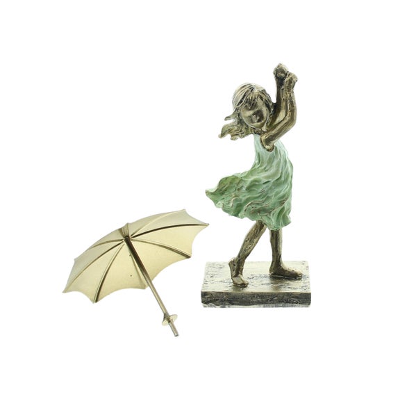 FRANK FLECHTWAREN | Figur Mädchen mit Schirm, POLYRESIN, METALL, H: 22 cm