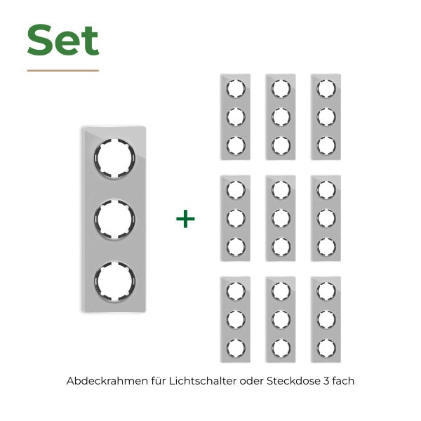 Set aus zehn dreifach Abdeckrahmen für Lichtschalter oder Steckdosen in rechteckiger Ausführung
