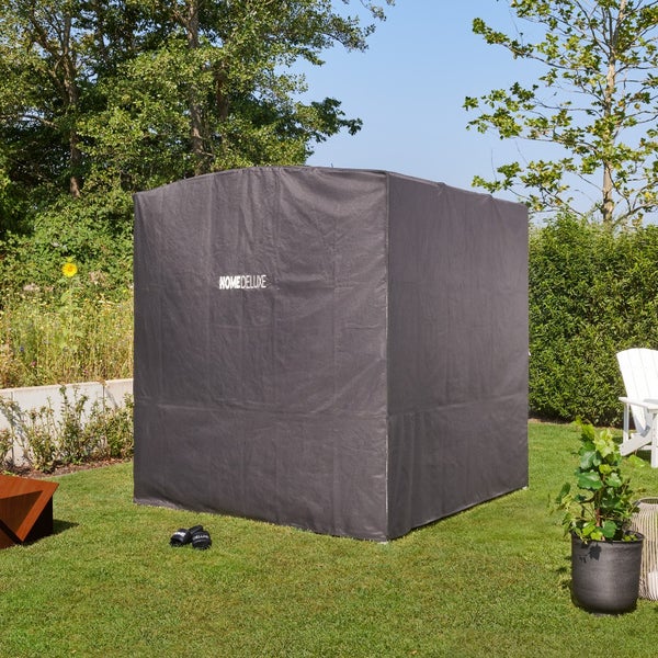 Home Deluxe - Sonnenliege - LYON inkl. Abdeckung, Maße: ca. 208 x 188 x 207 cm, FARBE: Weiß, Loungebett für 2 Personen, inkl. Vorhänge und Sonnendach I Gartenliege Doppelliege Gartenliege