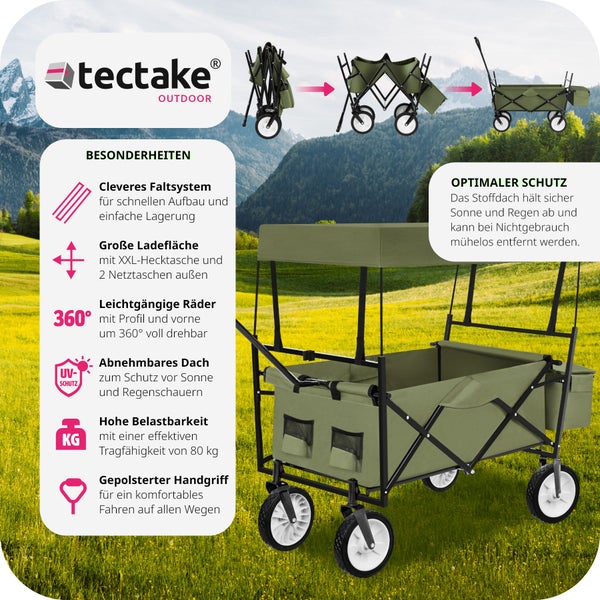 Tectake Outdoor Bollerwagen mit abnehmbarem Dach und Faltfunktion
