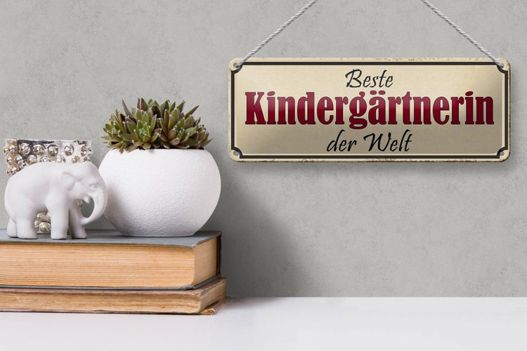 Blechschild Spruch 27x10cm beste Kindergärtnerin der Welt Dekoration