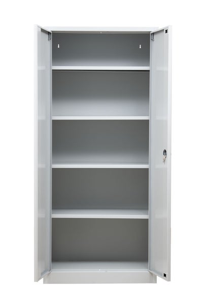 PROREGAL Flügeltürenschrank Badger 4 Fachböden Eurolock Griff Sockel HxBxT 180 x 80 x 38 cm Grau Lackiert