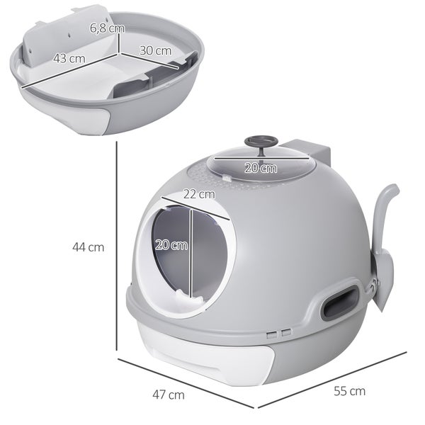 PawHut Katzentoilette, B47 x T55 x H44 cm, PP, ABS, Grau