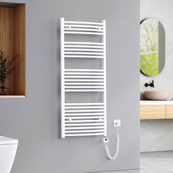 EMKE Elektrischer Badheizkörper Gebogen Badheizkörper Elektrisch mit Thermostat, Handtuchtrockner mit Heizstab,Weiß,140x60cm,665W