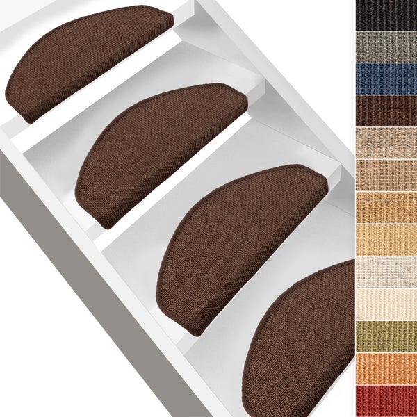 FLOORDIREKT Stufenmatte aus Sisal - Pure Nature - Umkettelt & Selbstklebend - Dunkelbraun 23,5 x 65 cm - Halbrund
