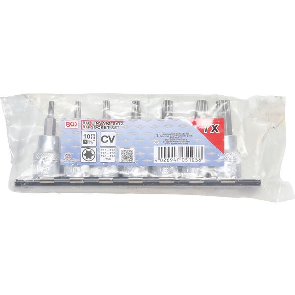 BGS Bit-Einsatz-Satz Antrieb Innenvierkant 10 mm (3/8) T-Profil (für Torx) T15 - T50 7tlg. - 5108