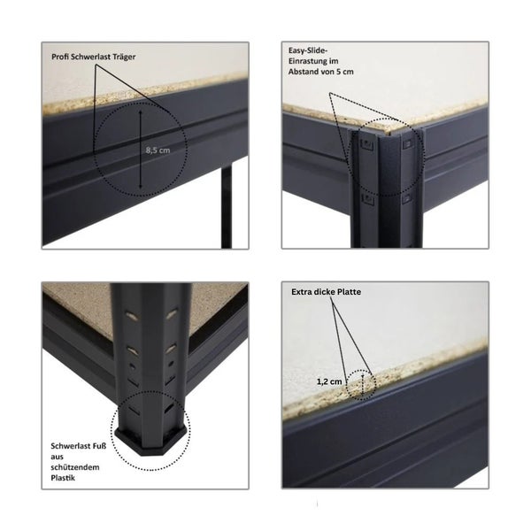 PROREGAL Höhenverstellbare Werkbank Dino HxBxT 90 x 160 x 60 cm Traglast 600 kg Schwarz