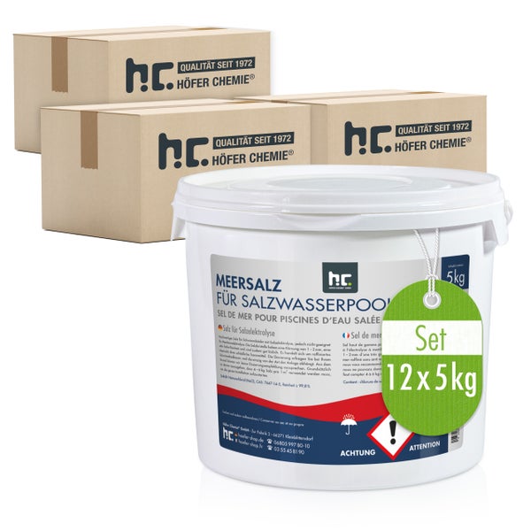 Set mit acht Eimern Meersalz für Salzwasserpools, von Höfer Chemie